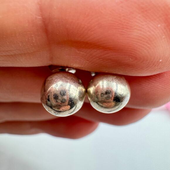Vintage Sterling Silver 925 Ball Sphere Stud Earrings Patina Acid Tested 8 mm - Picture 3 of 12